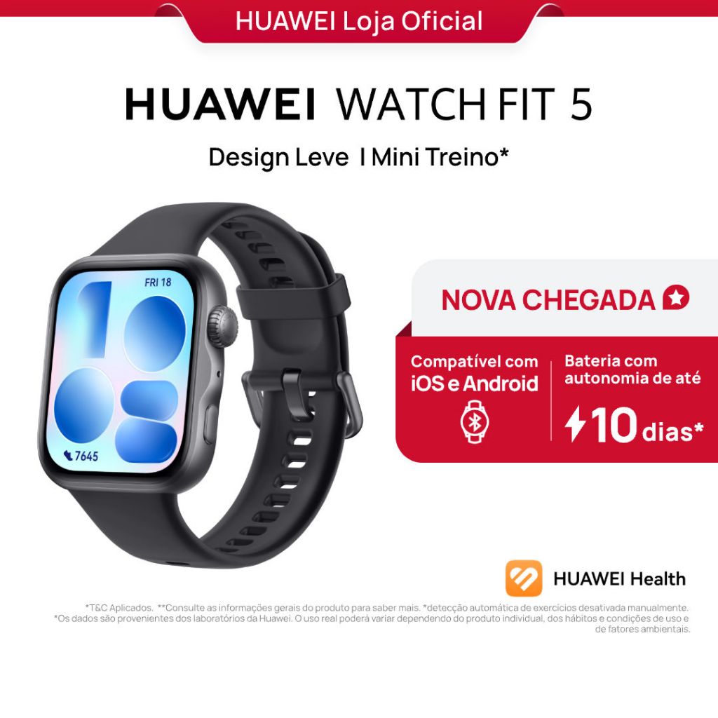 HUAWEI WATCH FIT 5 | Smartwatch Relogio | AMOLED de 182″ Design Leve | Mini Treino | 64 GB | GPS HUAWEI WATCH FIT 5 | Smartwatch Relogio | AMOLED de 182″ Design Leve | Mini Treino | 64 GB | GPS