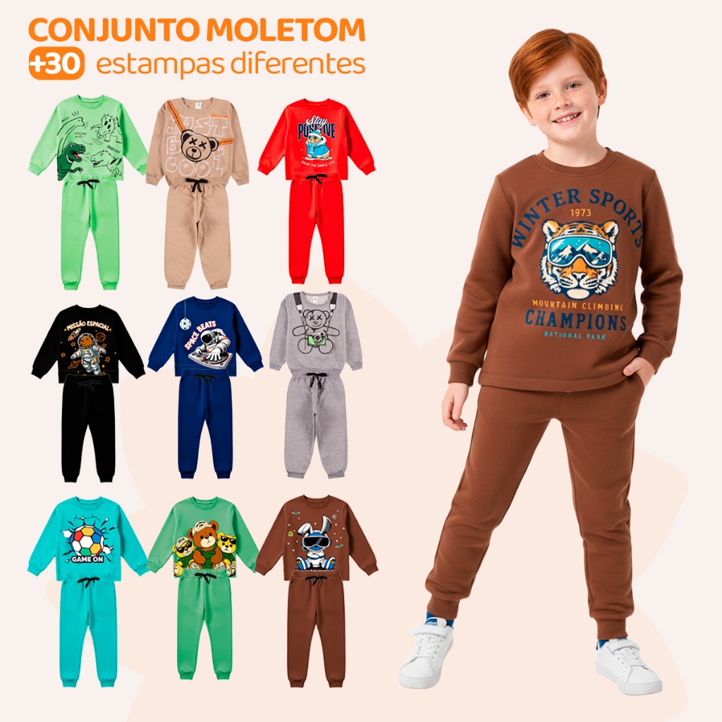 Kit 4 Peças Roupa Infantil Menino Conjuntos Moletom Masculino Peluciado Quentinho Para Inverno E Frio Estampados Kit 4 Peças Roupa Infantil Menino Conjuntos Moletom Masculino Peluciado Quentinho Para Inverno E Frio Estampados