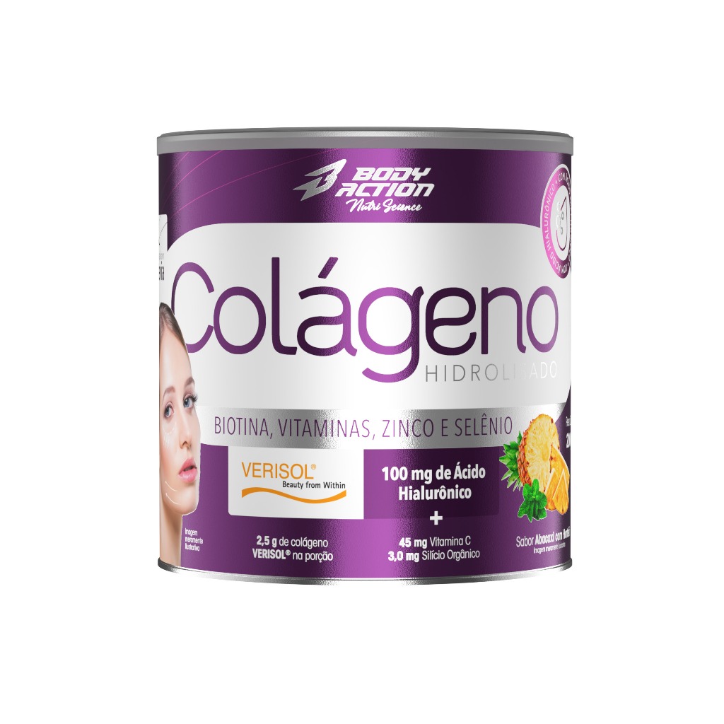 Colágeno Verisol com Ácido Hialurônico Biotina Vitaminas 200g Bodyaction Colágeno Verisol com Ácido Hialurônico Biotina Vitaminas 200g Bodyaction
