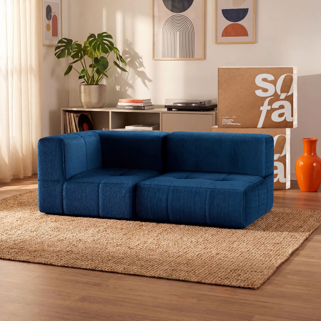 Sofá 2 lugares Modular – Sofá na Caixa em Boucle com 2 Módulos 1,72m – 1 Braço Sofá 2 lugares Modular – Sofá na Caixa em Boucle com 2 Módulos 1,72m – 1 Braço