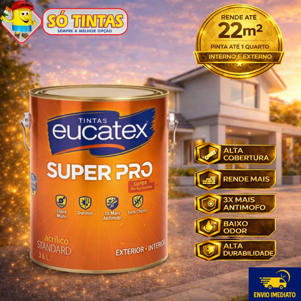 Tinta Acrílica Lavável Super Pró Fosco 3,6 Litros Eucatex, Interna e Externa, Antimofo, Várias Cores Tinta Acrílica Lavável Super Pró Fosco 3,6 Litros Eucatex, Interna e Externa, Antimofo, Várias Cores
