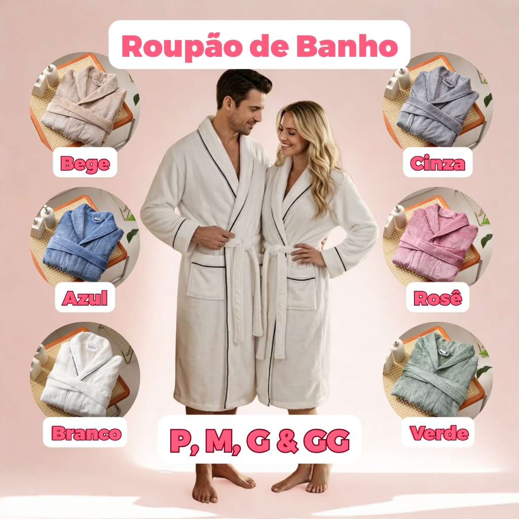 Roupão de Banho Adulto Kimono Microfibra Flannel Unissex Extra Macio Toque Aveludado com Bolsos 220g Feminino Masculino Roupão de Banho Adulto Kimono Microfibra Flannel Unissex Extra Macio Toque Aveludado com Bolsos 220g Feminino Masculino