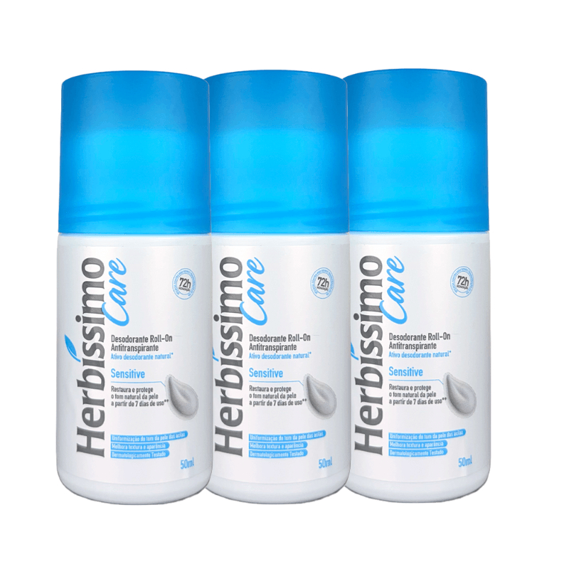 Kit Desodorante Roll-On Antitranspirante Herbíssimo Care Sensitive 50ml (3 unidades) Kit Desodorante Roll-On Antitranspirante Herbíssimo Care Sensitive 50ml (3 unidades)