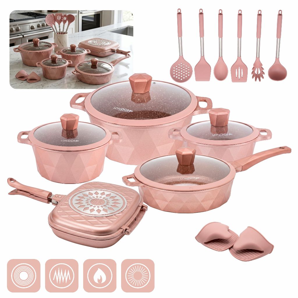 Jogo De Panelas London Antiaderente 17 Peças + Utensílios em Silicone Premium Jogo De Panelas London Antiaderente 17 Peças + Utensílios em Silicone Premium
