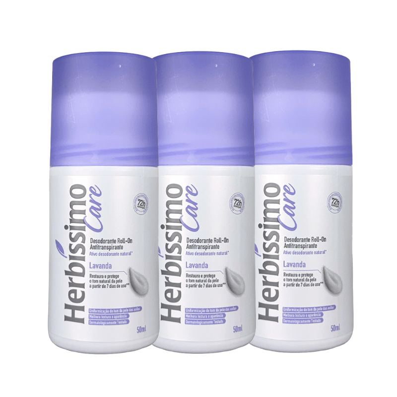Kit Desodorante Roll-On Antitranspirante Herbíssimo Care Lavanda 50ml (3 unidades) Kit Desodorante Roll-On Antitranspirante Herbíssimo Care Lavanda 50ml (3 unidades)