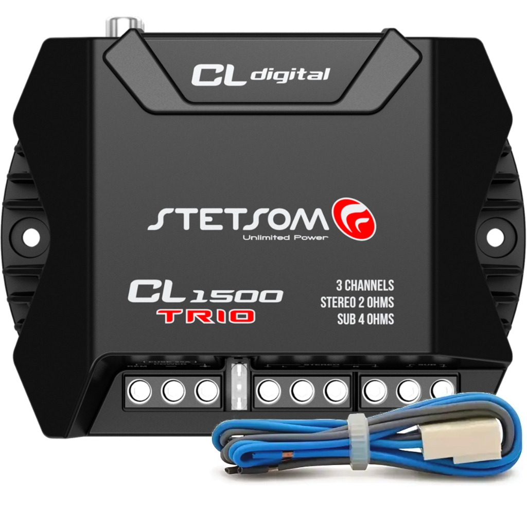 Amplificador Stetsom CL1500 Trio Módulo 3 Canais Som Automotivo 460W RMS Grave Forte Com RCA e FIO Amplificador Stetsom CL1500 Trio Módulo 3 Canais Som Automotivo 460W RMS Grave Forte Com RCA e FIO