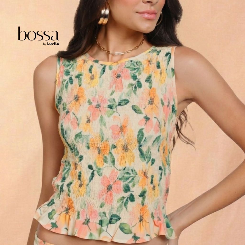 Lovito Bossa l Regata Lastex Estampa Floral Delicada BLB15791609 Lovito Bossa l Regata Lastex Estampa Floral Delicada BLB15791609