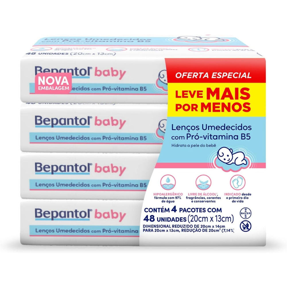Kit com 4 Lenços Umedecidos Hipoalergênico 48un – Bepantol Kit com 4 Lenços Umedecidos Hipoalergênico 48un – Bepantol