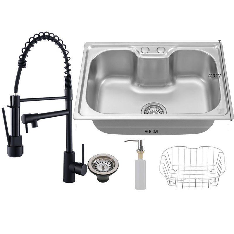 Cuba Pia Cozinha Gourmet Aço Inox 304 Luxo Prata Escovado 60x42cm + Torneiras gourmet Barra duplo Cuba Pia Cozinha Gourmet Aço Inox 304 Luxo Prata Escovado 60x42cm + Torneiras gourmet Barra duplo