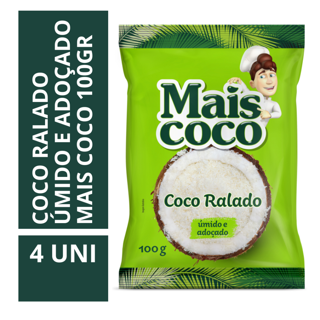 Coco Ralado Úmido e Adoçado Mais Coco 100gr – 4 Unidades Coco Ralado Úmido e Adoçado Mais Coco 100gr – 4 Unidades