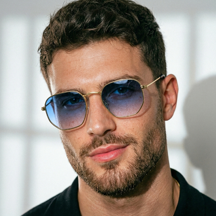 Oculos de Sol Azul Degrade Dourado Premium Original Classico Blogueira uv400 Feminino Masculino Oculos de Sol Azul Degrade Dourado Premium Original Classico Blogueira uv400 Feminino Masculino