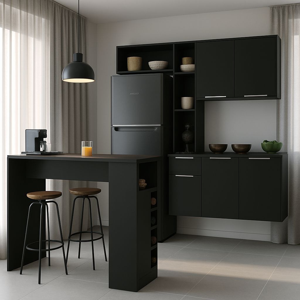 Armário de Cozinha com Bancada Americana/Mesa Gourmet Sofia Multimóveis MP2195 Armário de Cozinha com Bancada Americana/Mesa Gourmet Sofia Multimóveis MP2195