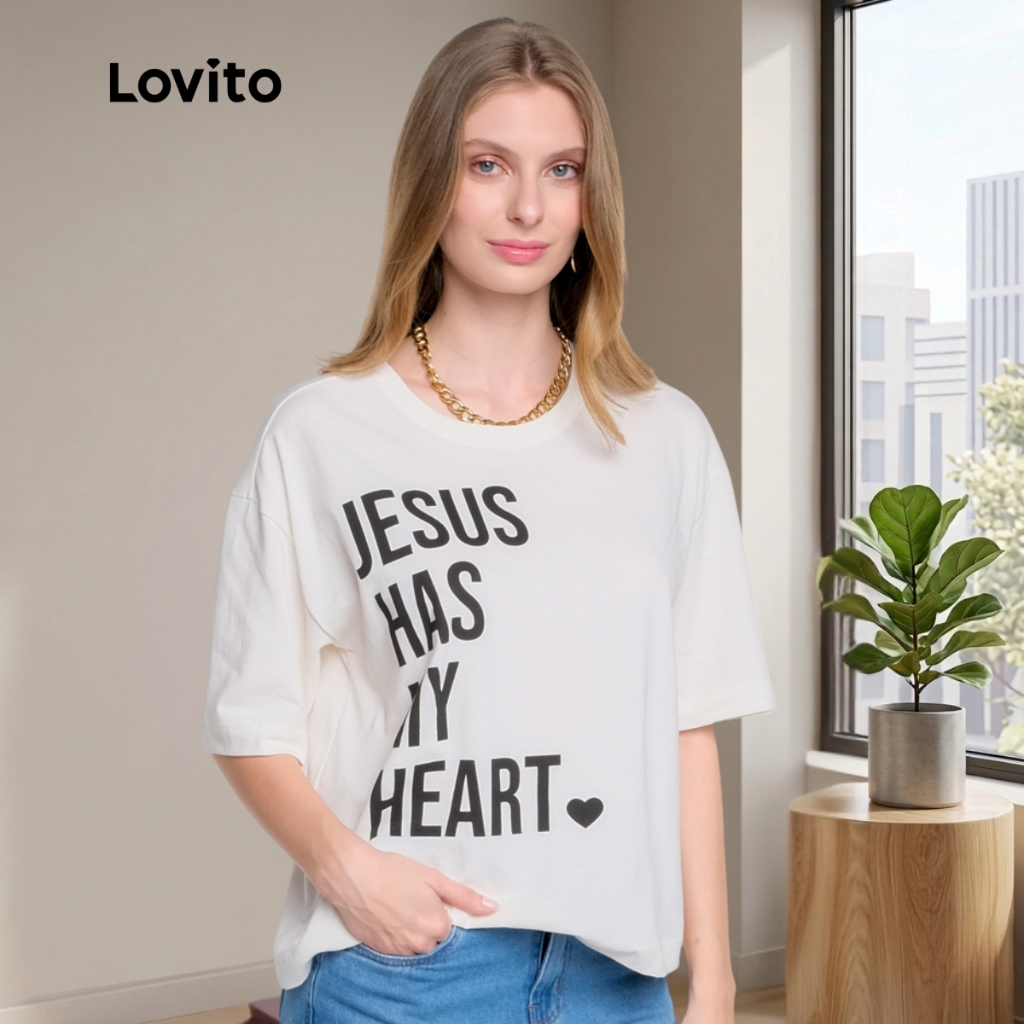 Lovito Camiseta Casual Feminina com Estampa TSB17541784 Lovito Camiseta Casual Feminina com Estampa TSB17541784
