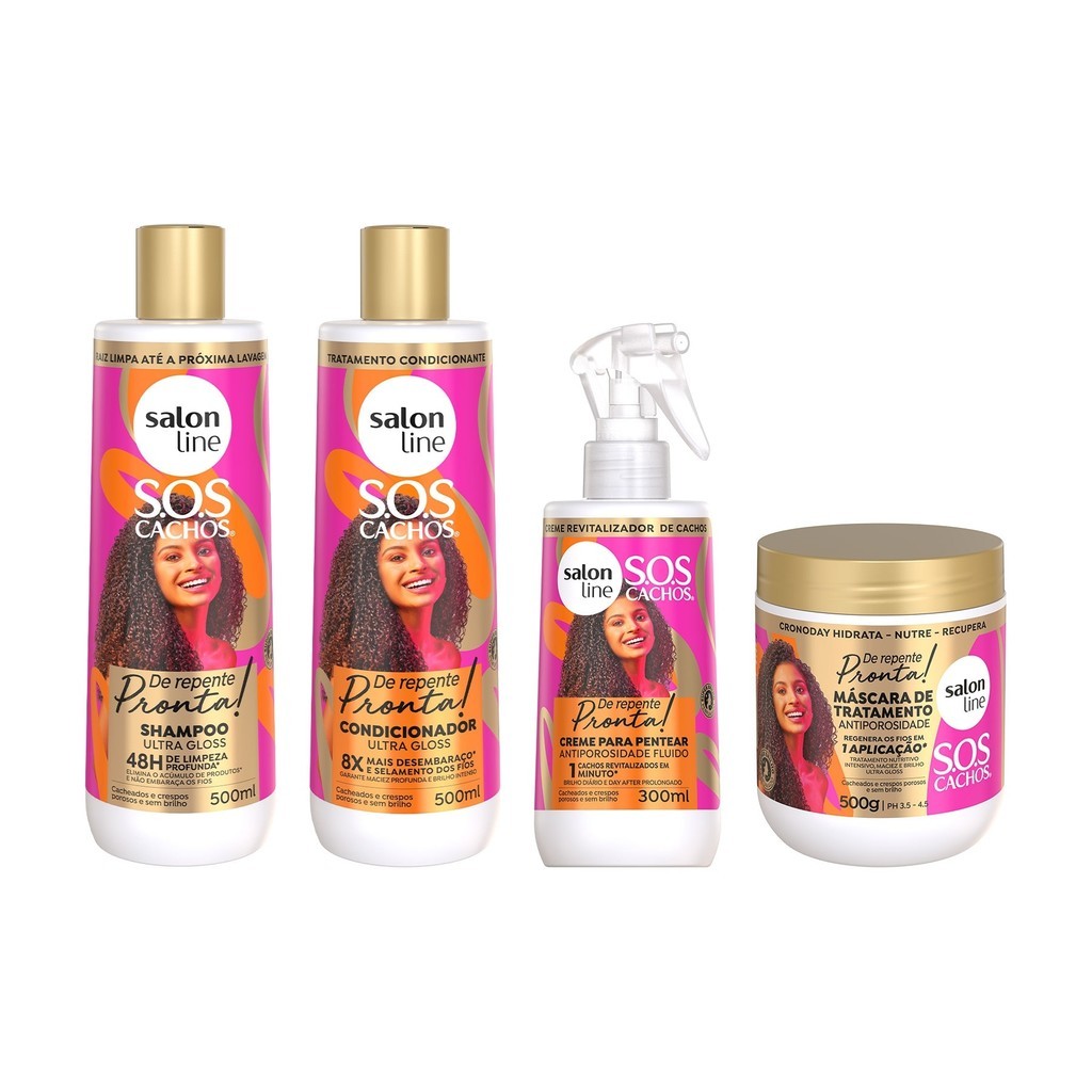Kit Shampoo + Condicionador + Máscara e Creme para Pentear Fluido Antiporosidade SOS Cachos De Repente Pronta! Kit Shampoo + Condicionador + Máscara e Creme para Pentear Fluido Antiporosidade SOS Cachos De Repente Pronta!