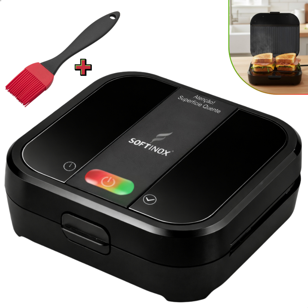Sanduicheira Elétrica e Grill Churrasqueira 2 em 1 Antiaderente + Pincel de Silicone 750w 127v/220v Sanduicheira Elétrica e Grill Churrasqueira 2 em 1 Antiaderente + Pincel de Silicone 750w 127v/220v