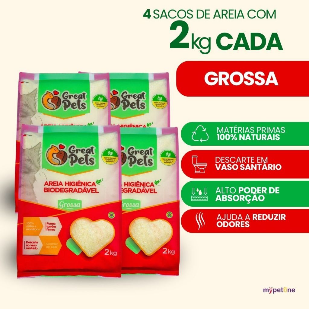 Kit 4 Areia Biodegradável Grossa 2 Kg para Gatos – Great Pets Kit 4 Areia Biodegradável Grossa 2 Kg para Gatos – Great Pets