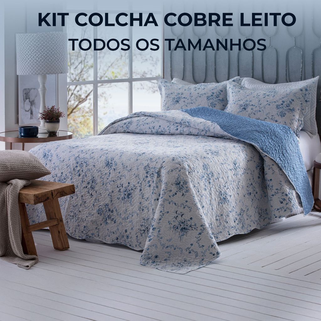 Colcha Cobre Leito Dupla Face Queen 3 Peças Bouti 2,40m x 2,60m Com Porta Travesseiro Rozac Liz Colcha Cobre Leito Dupla Face Queen 3 Peças Bouti 2,40m x 2,60m Com Porta Travesseiro Rozac Liz