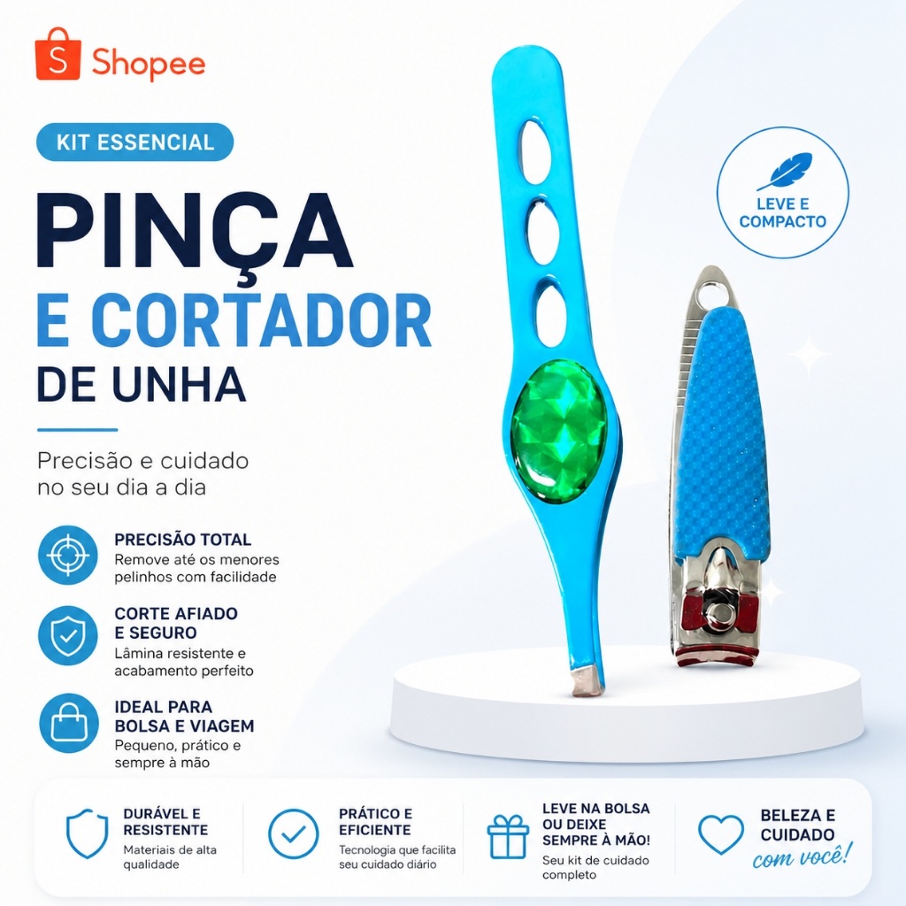 Kit Manicure Pinça e Cortador de Unha Profissional Inox Pequeno Compacto Preciso para Bolsa Viagem Kit Manicure Pinça e Cortador de Unha Profissional Inox Pequeno Compacto Preciso para Bolsa Viagem