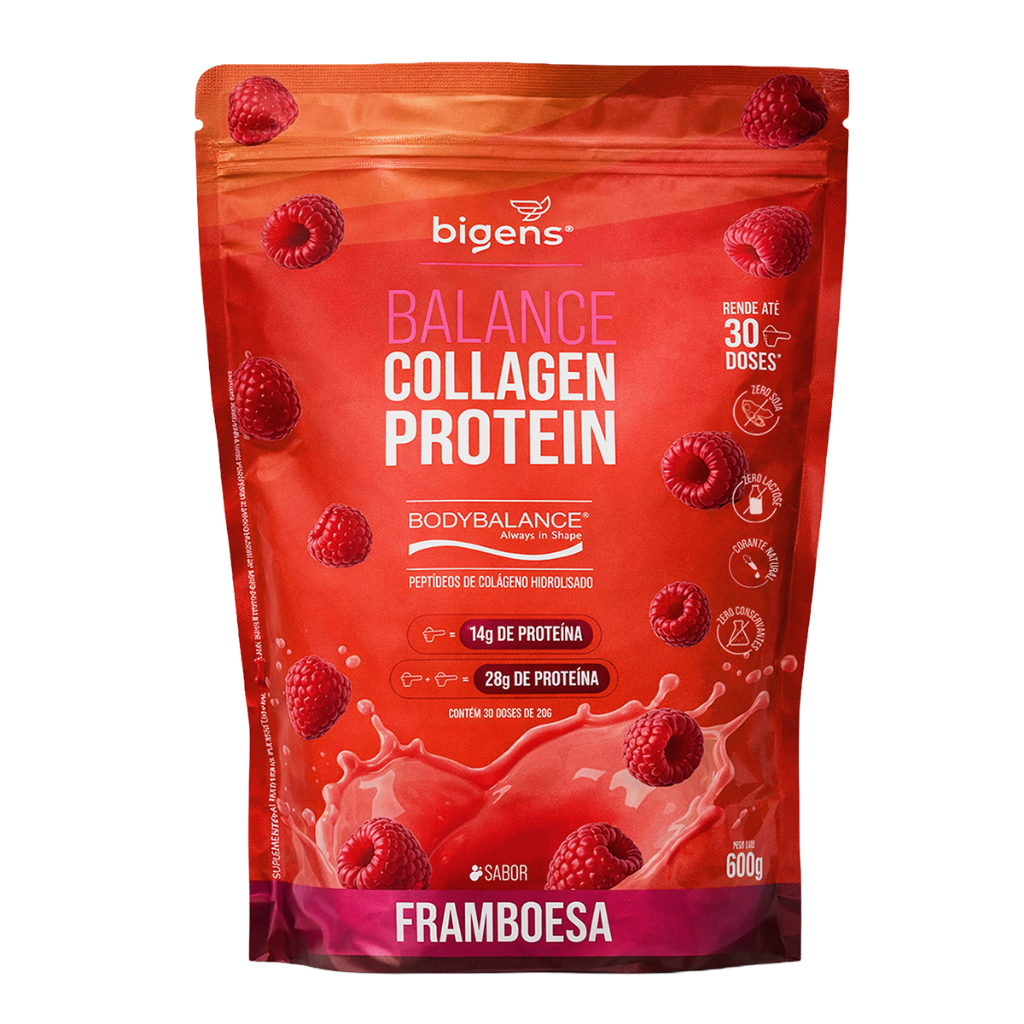 Colágeno Hidrolisado Bodybalance Bigens 600g Framboesa | Proteína, Sem Lactose e Sem Soja Colágeno Hidrolisado Bodybalance Bigens 600g Framboesa | Proteína, Sem Lactose e Sem Soja