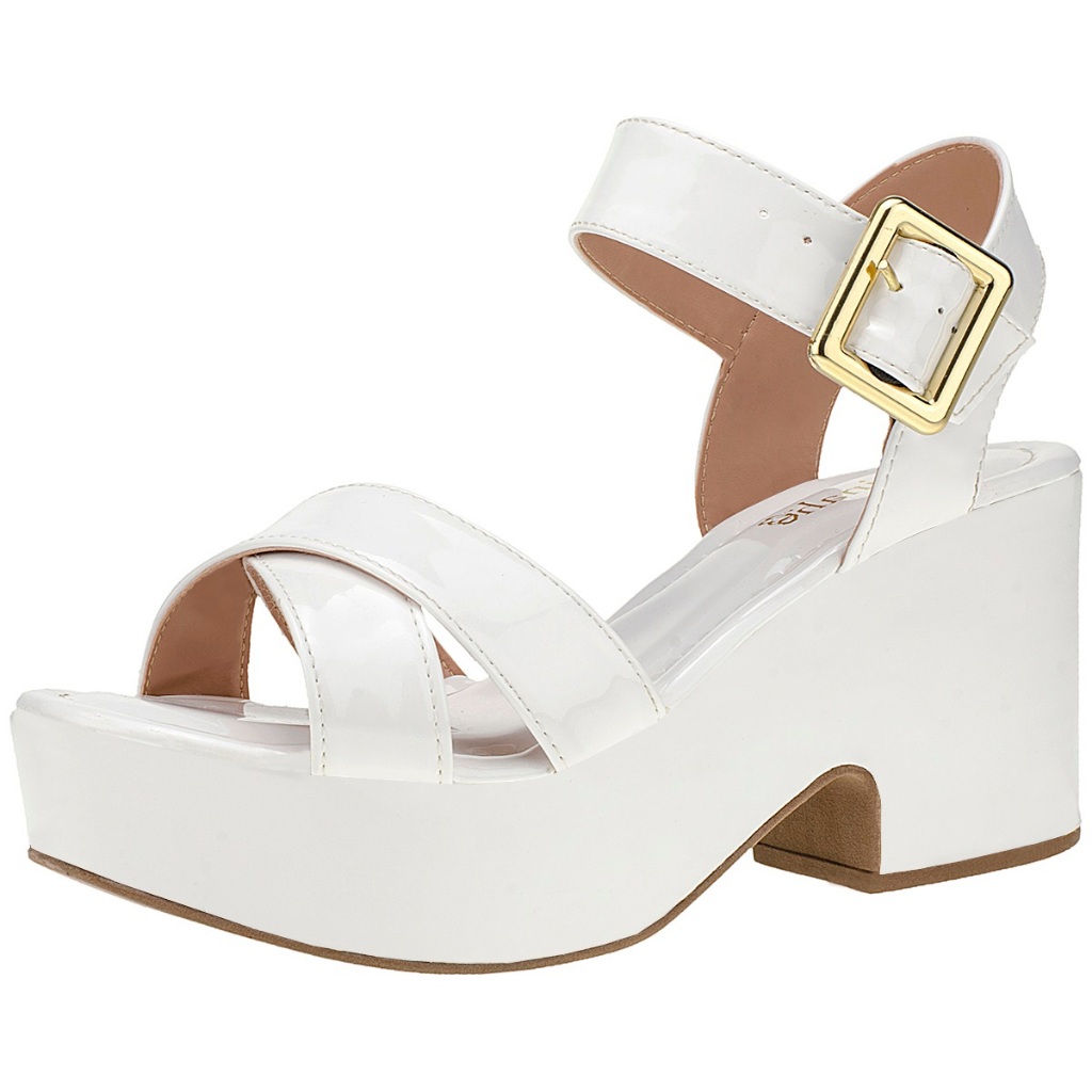 Sandália Plataforma Shekinah Sapato Salto Alto Branco Verniz Sandália Plataforma Shekinah Sapato Salto Alto Branco Verniz
