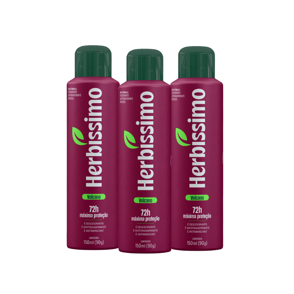 Kit Desodorante Antitranspirante Aerossol Herbíssimo Volcano 150ml (3 unidades) Kit Desodorante Antitranspirante Aerossol Herbíssimo Volcano 150ml (3 unidades)