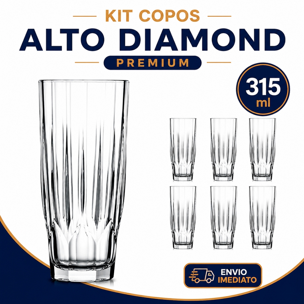 Kit Copo Alto Pasabahce Diamond 315ml Vidro Premium para Drinks e Coquetéis Kit Copo Alto Pasabahce Diamond 315ml Vidro Premium para Drinks e Coquetéis