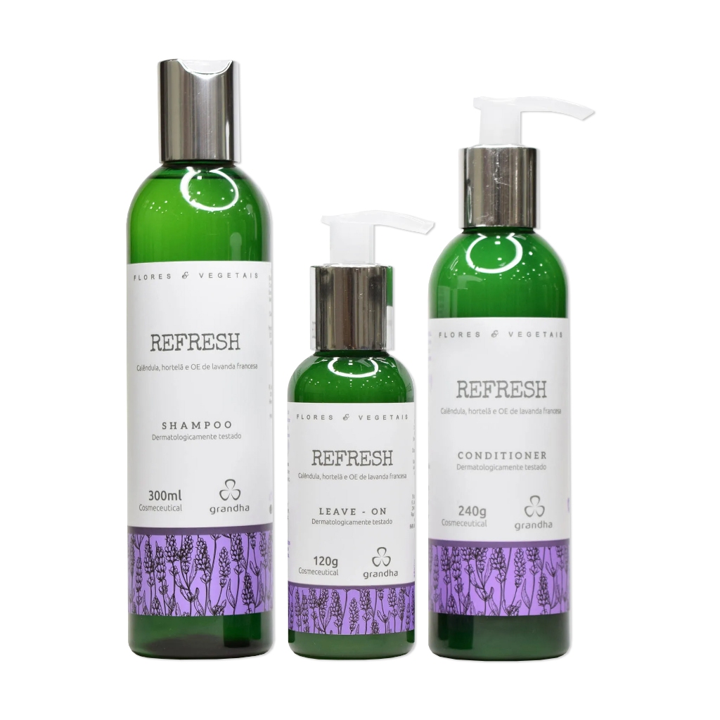 Kit Grandha Refresh para Cabelos Frágeis e Couro Cabeludo Oleosos Shampoo Condicionador Leave Kit Grandha Refresh para Cabelos Frágeis e Couro Cabeludo Oleosos Shampoo Condicionador Leave