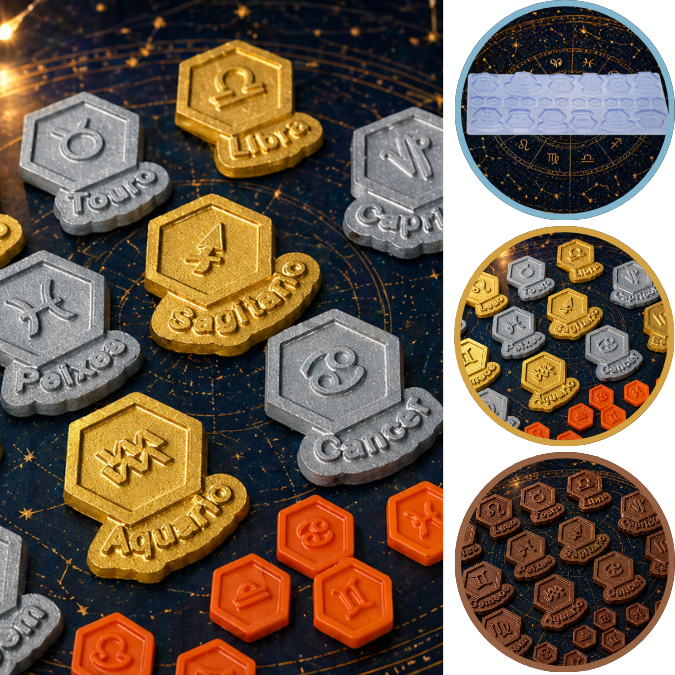 1 ~5 Forma Placa Textura e Modelagem (3 partes) Para Chocolate SÍMBOLOS SIGNOS – CÓD P858. (CHOCO) 1 ~5 Forma Placa Textura e Modelagem (3 partes) Para Chocolate SÍMBOLOS SIGNOS – CÓD P858. (CHOCO)