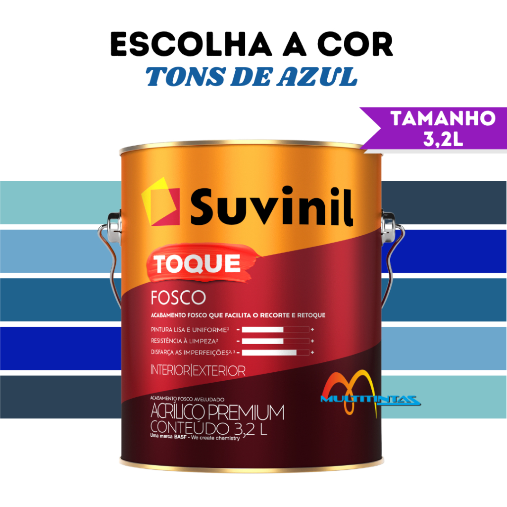 Tinta Acrílica Fosco 3,2l Tons De Azul Parede Toque Fosco Suvinil Tinta Acrílica Fosco 3,2l Tons De Azul Parede Toque Fosco Suvinil