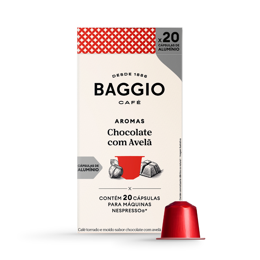 Cápsulas de Café Baggio Café Aroma Chocolate com Avelã, compatível com Nespresso, contém 20 cápsulas Cápsulas de Café Baggio Café Aroma Chocolate com Avelã, compatível com Nespresso, contém 20 cápsulas
