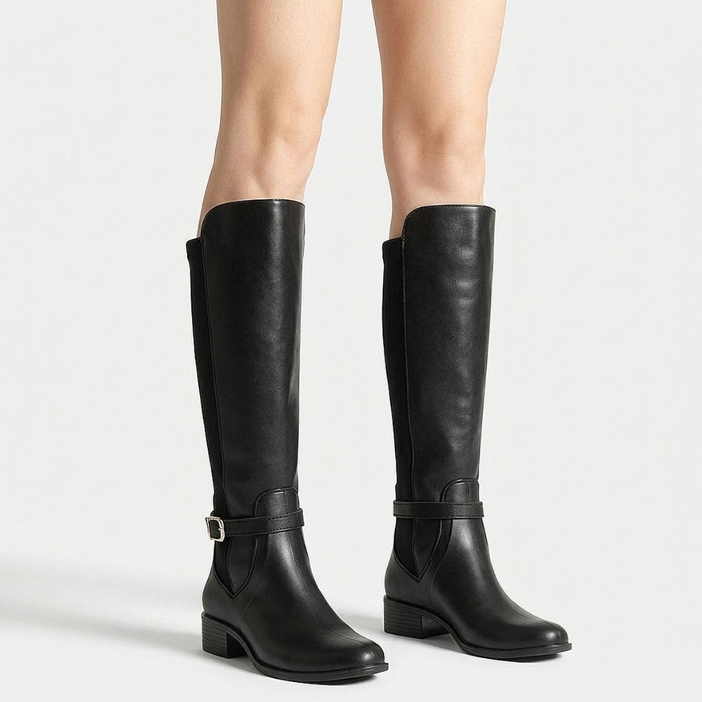Bota Feminina Montaria Lolita Cano Alto Com Fivela Impermeável Leve e Confortável- Preto Bota Feminina Montaria Lolita Cano Alto Com Fivela Impermeável Leve e Confortável- Preto