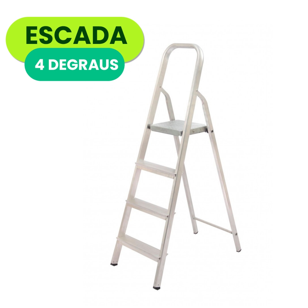 Escada 100% Alumínio 3 Ou 4 Degraus 120Kg Dobrável Resistente Doméstica Flexível Reforçada Aço Escada 100% Alumínio 3 Ou 4 Degraus 120Kg Dobrável Resistente Doméstica Flexível Reforçada Aço