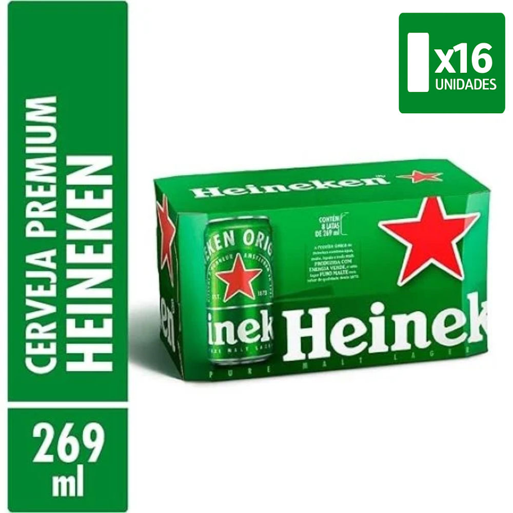 Cerveja Heineken Lager Lata 269ml -16 Unid. Cerveja Heineken Lager Lata 269ml -16 Unid.