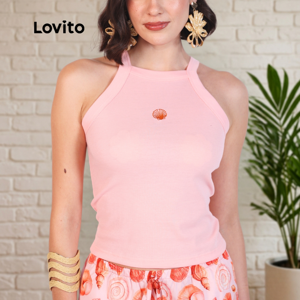 Lovito Bossa l Regata Feminina Com Bordado TSB1437BRL1467 Lovito Bossa l Regata Feminina Com Bordado TSB1437BRL1467