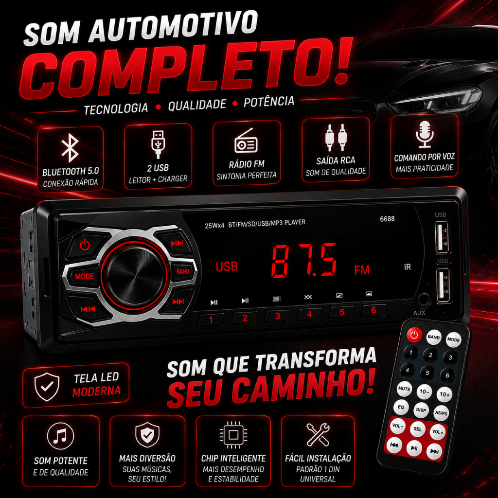 Som Rádio Para Carro Automotivo Com Bluetooth Mp3 Usb 2 Ano Garantia Som Rádio Para Carro Automotivo Com Bluetooth Mp3 Usb 2 Ano Garantia