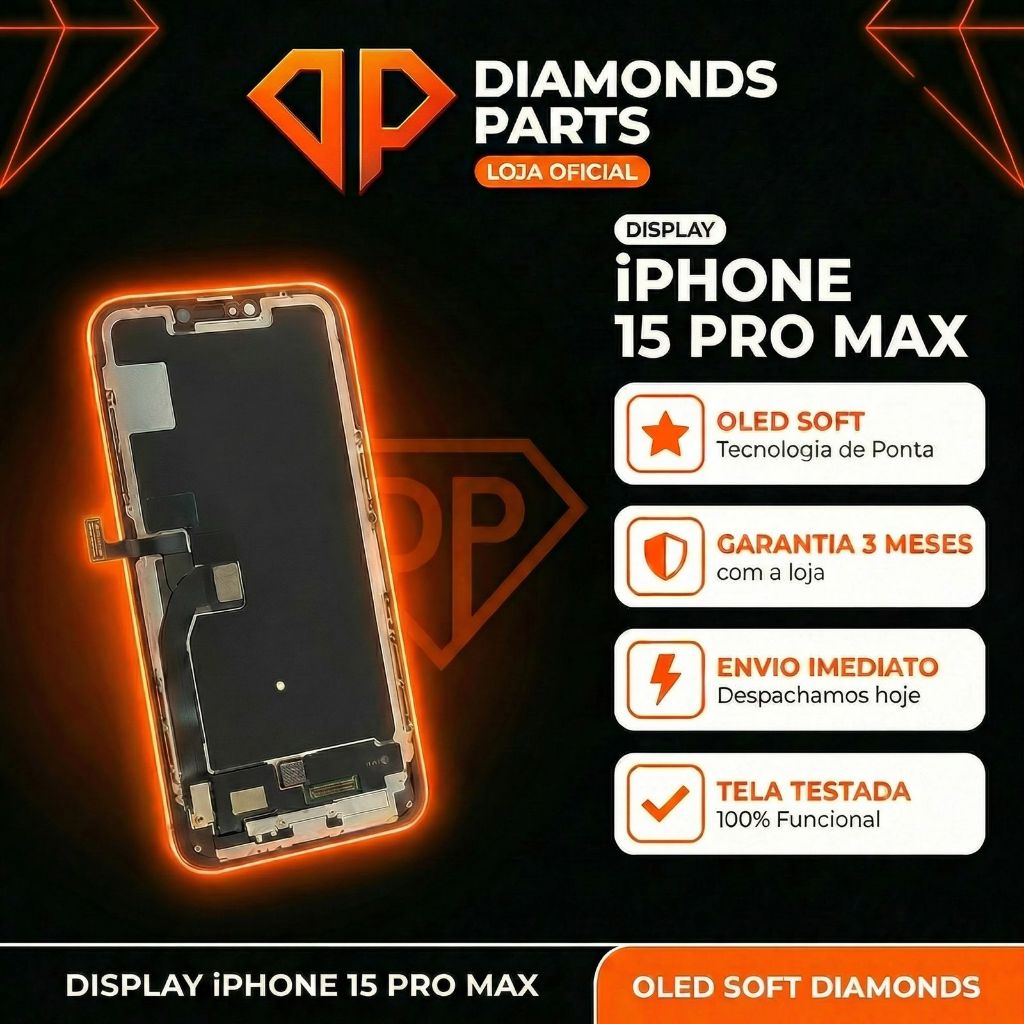 TELA DISPLAY FRONTAL IPHONE 15 PRO MAX OLED SOFT DIAMONDS ORIGINAL TELA DISPLAY FRONTAL IPHONE 15 PRO MAX OLED SOFT DIAMONDS ORIGINAL