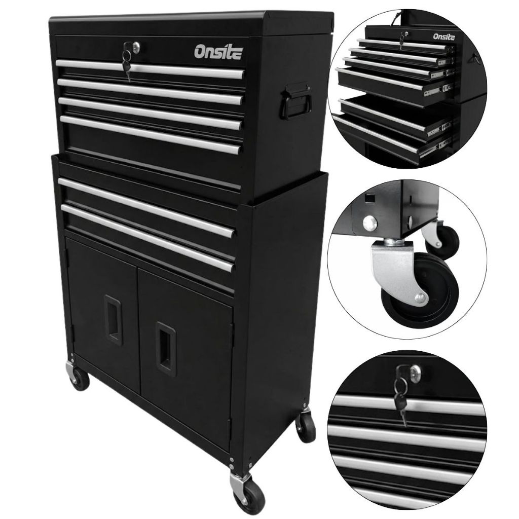 Carrinho Gabinete Fechado Para Ferramentas Com 6 Gavetas Preto e Cinza (O326424) – Onsite