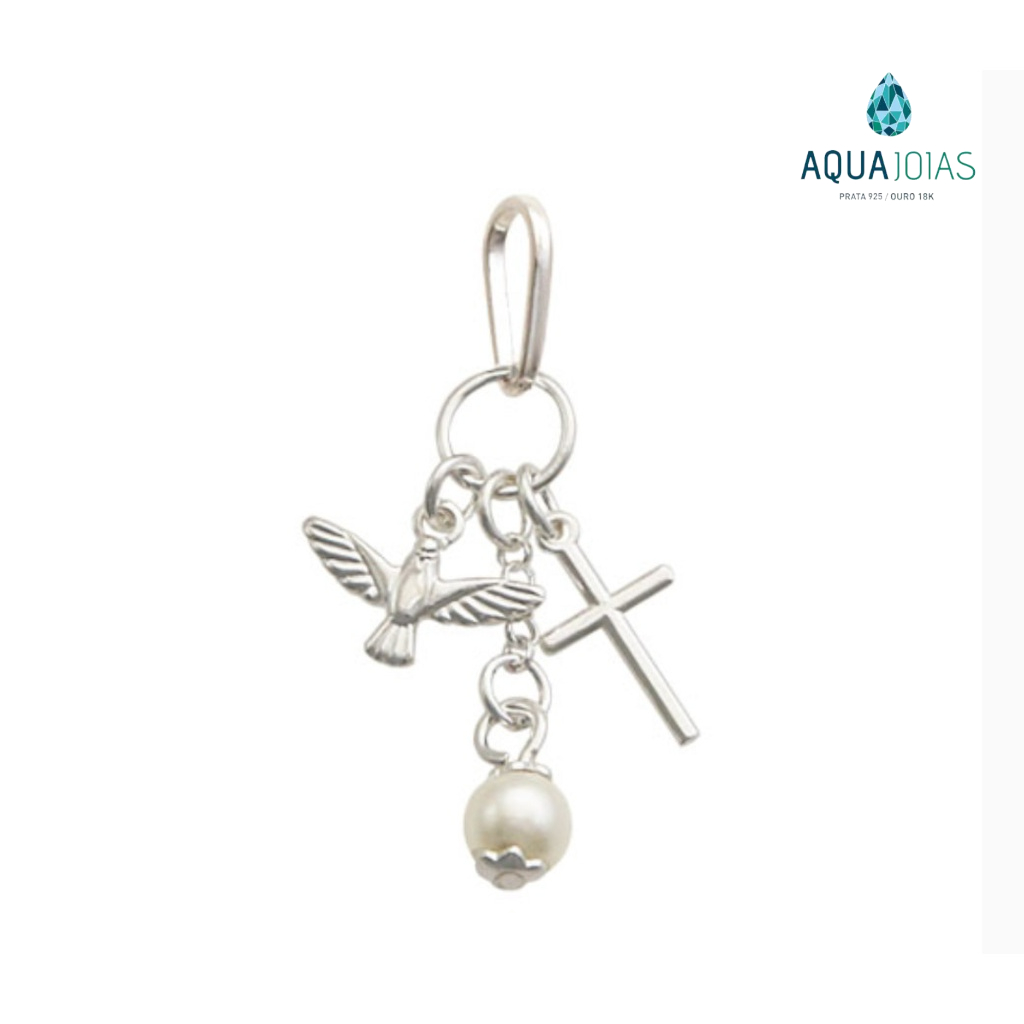 Pingente prata 925 patuá Espirito Santo cruz pérola Pingente prata 925 patuá Espirito Santo cruz pérola