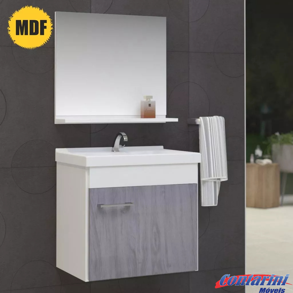 Conjunto Omini MDF armário de banheiro com cuba e espelheira Conjunto Omini MDF armário de banheiro com cuba e espelheira