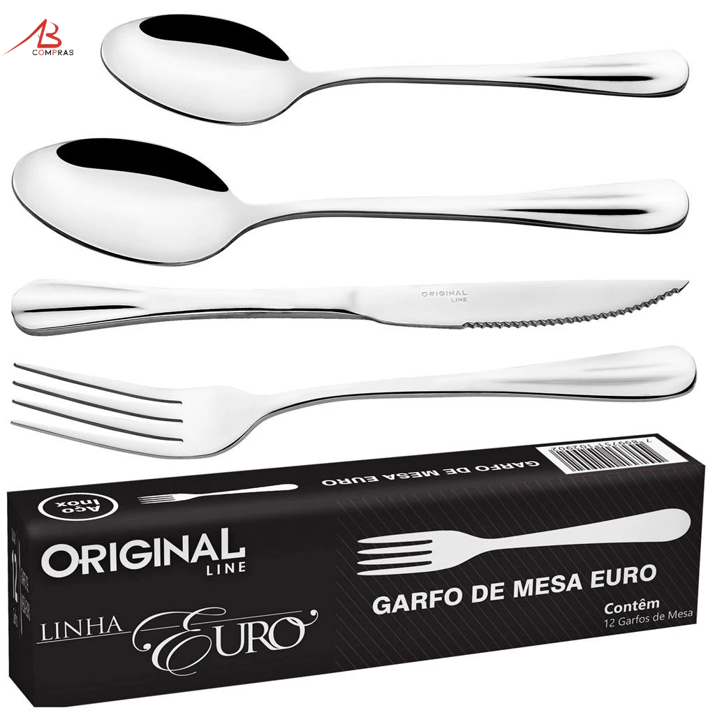 Jogo Talher Inox 48 Pecas Garfo Faca Colher Sobremesa Restaurante Buffet Premium Euro Original Line Jogo Talher Inox 48 Pecas Garfo Faca Colher Sobremesa Restaurante Buffet Premium Euro Original Line