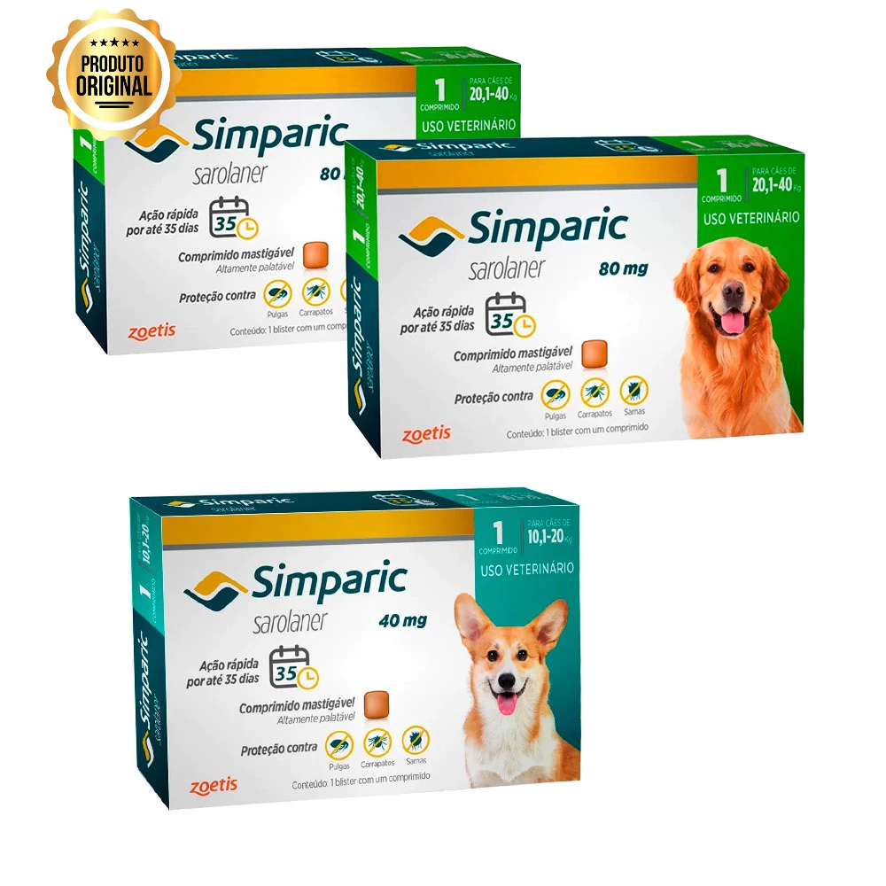 2 Simparic 80mg 20 A 40kg + Simparic 40mg 10,1 A 20kg 1 Comprimido