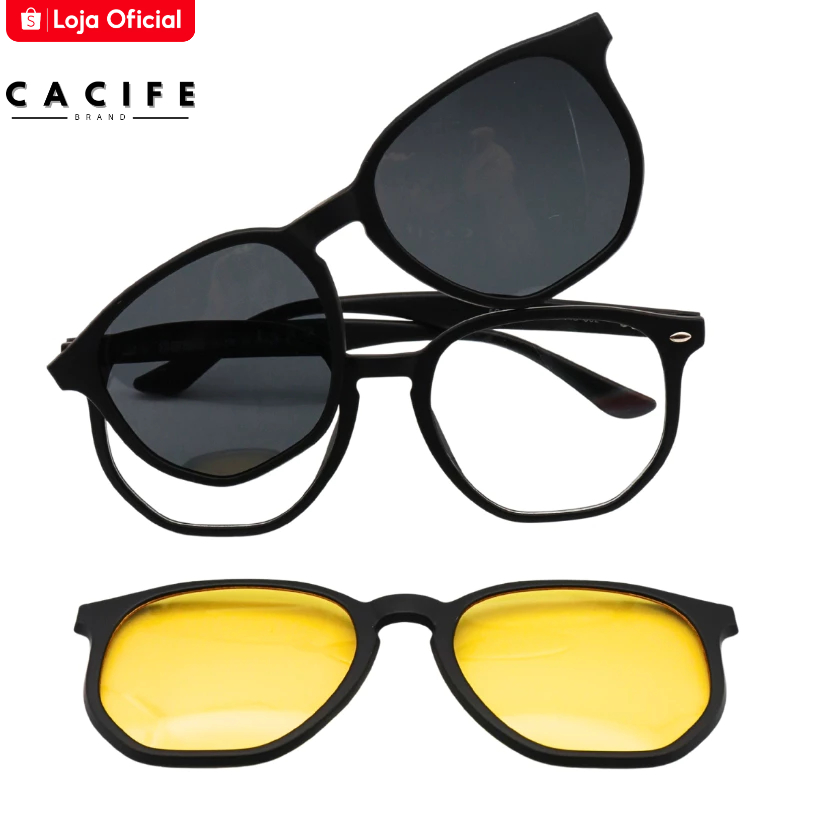 Óculos Clip On 3 em 1 Hexagonal Premium Flexivel Classico Polarizado uv400 Unissex Óculos Clip On 3 em 1 Hexagonal Premium Flexivel Classico Polarizado uv400 Unissex
