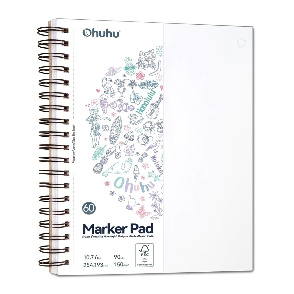 Caderno de Desenho Arte Ohuhu Folhas Dupla Face Branco Caderno de Desenho Arte Ohuhu Folhas Dupla Face Branco