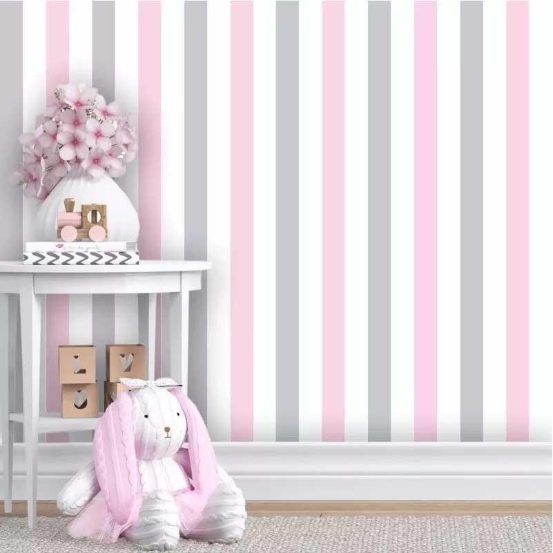 Papel De Parede Listrado,em Tons De Rosa, Branco 2,50 mts Papel De Parede Listrado,em Tons De Rosa, Branco 2,50 mts