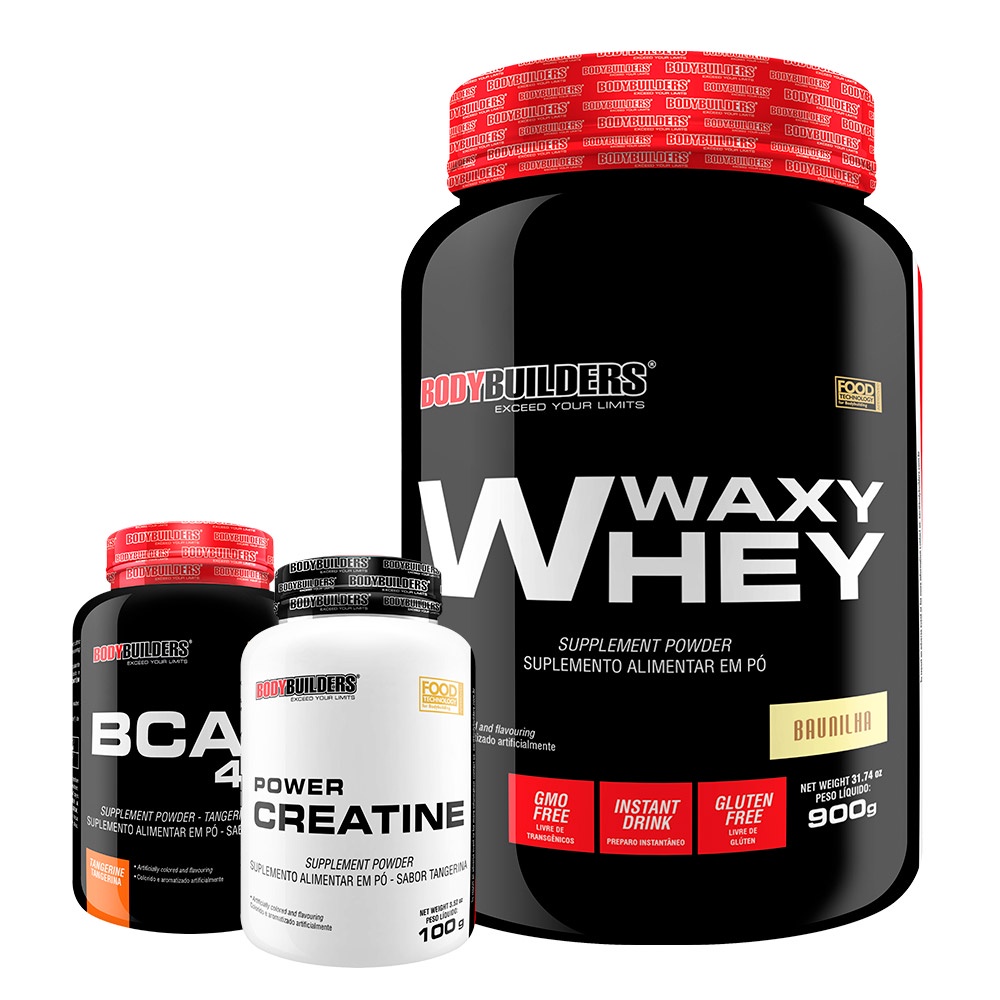 Kit Waxy Whey 900g + Power Creatina 100g + BCAA 4.5 100g – Massa Muscular – Bodybuilders Kit Waxy Whey 900g + Power Creatina 100g + BCAA 4.5 100g – Massa Muscular – Bodybuilders