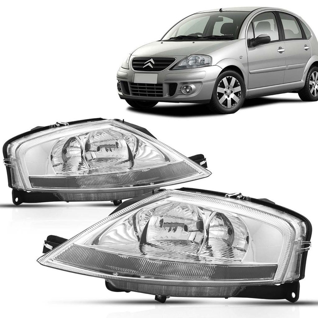 Farol Citroen C3 2003 2004 2005 2006 2007 2008 2009 2010 Foco Duplo Cromado Farol Citroen C3 2003 2004 2005 2006 2007 2008 2009 2010 Foco Duplo Cromado
