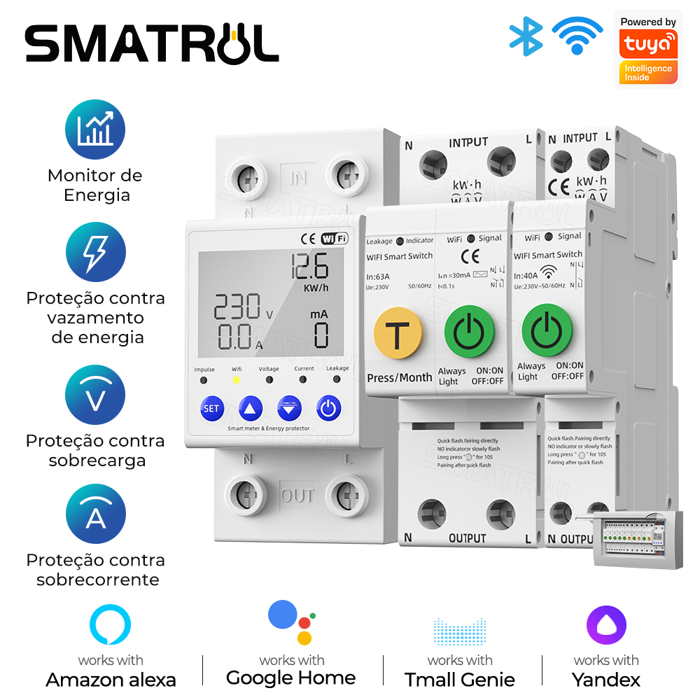 SMATRUL 40/63A WIFI Smart Switch TUYA Medidor De Energia Kwh Disjuntor De Medição Timer Com Corrente De Tensão E Proteção Contra Vazamentos SMATRUL 40/63A WIFI Smart Switch TUYA Medidor De Energia Kwh Disjuntor De Medição Timer Com Corrente De Tensão E Proteção Contra Vazamentos