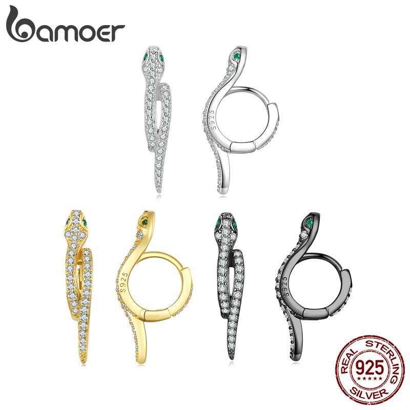 1 Par De Brincos Bamoer De Prata Esterlina 925 Camada Dupla Com Fivela De Cobra/Elegante/Versátil/Da Moda Para Mulheres 1 Par De Brincos Bamoer De Prata Esterlina 925 Camada Dupla Com Fivela De Cobra/Elegante/Versátil/Da Moda Para Mulheres