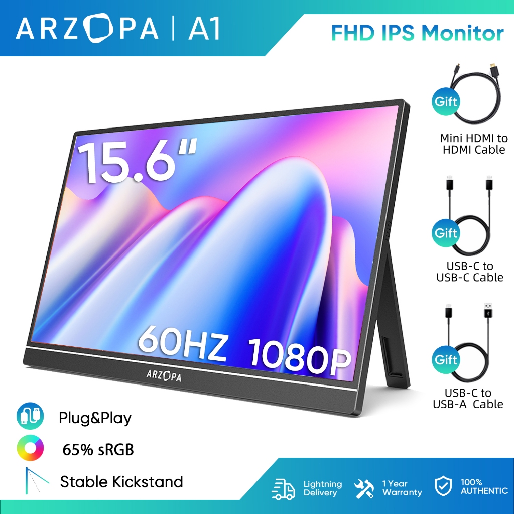 Monitor Portátil ARZOPA A1 15.6″ FHD IPS, Tela Ultrafina para Laptop, PC, Mac, Celular, iPhone15/16, PS5, Xbox Monitor Portátil ARZOPA A1 15.6″ FHD IPS, Tela Ultrafina para Laptop, PC, Mac, Celular, iPhone15/16, PS5, Xbox