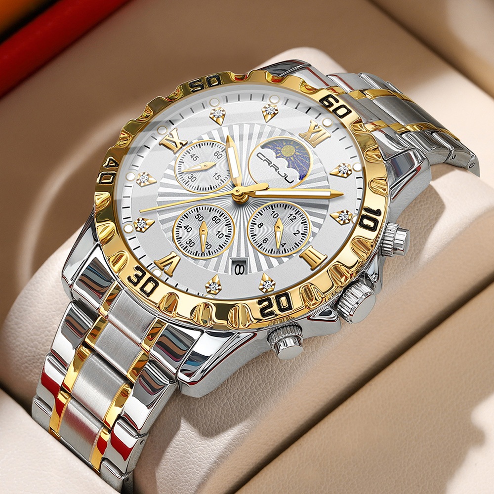 CRRJU Relógio Masculino Original Com Pulseira De Aço Inoxidável Mostrador Cronógrafo Calendário Luminoso Moda 2320 XS CRRJU Relógio Masculino Original Com Pulseira De Aço Inoxidável Mostrador Cronógrafo Calendário Luminoso Moda 2320 XS